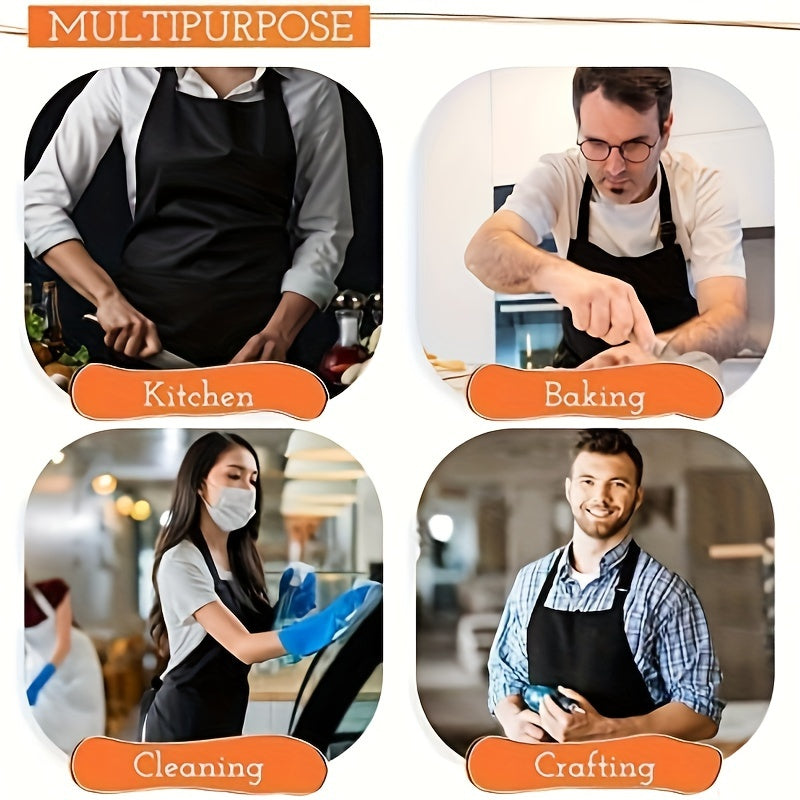 2pcs Black Adjustable Aprons for Men and Women, Durable Polyester Chef'S Kitchen Aprons with Pockets, Lightweight, Water-Resistant, Ideal for Cooking and Baking, Cooking Apron|Sleek Black Apron|Lightweight Apron