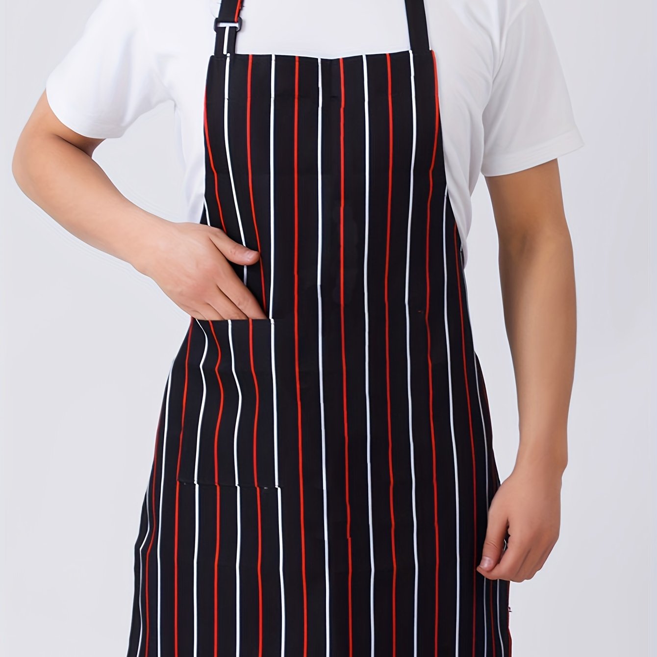 Fashionable Striped Halter Neck Apron for Men and Women, Casual Style, Non-Stretch Fabric, Tie-Back Detail, All-Season Wear, Adjustable Neck Strap, Durable Kitchen and Restaurant Apron, Adjustable Apron | Striped Apron | Quality Craftsmanship