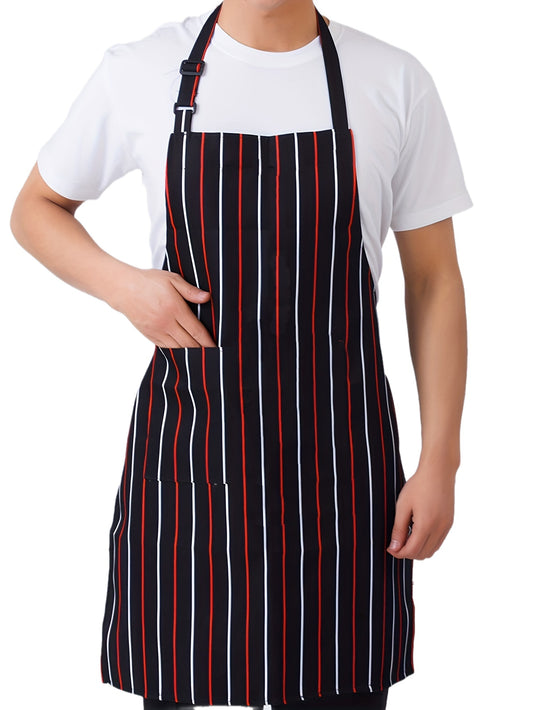 Fashionable Striped Halter Neck Apron for Men and Women, Casual Style, Non-Stretch Fabric, Tie-Back Detail, All-Season Wear, Adjustable Neck Strap, Durable Kitchen and Restaurant Apron, Adjustable Apron | Striped Apron | Quality Craftsmanship