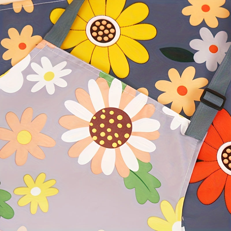 Home Gardening, Adjustable Floral Print Apron with Large Pocket – Easy-Clean Polyester, Ideal for Cooking & Gardening, Stylish Pink and Gray Flower Designs