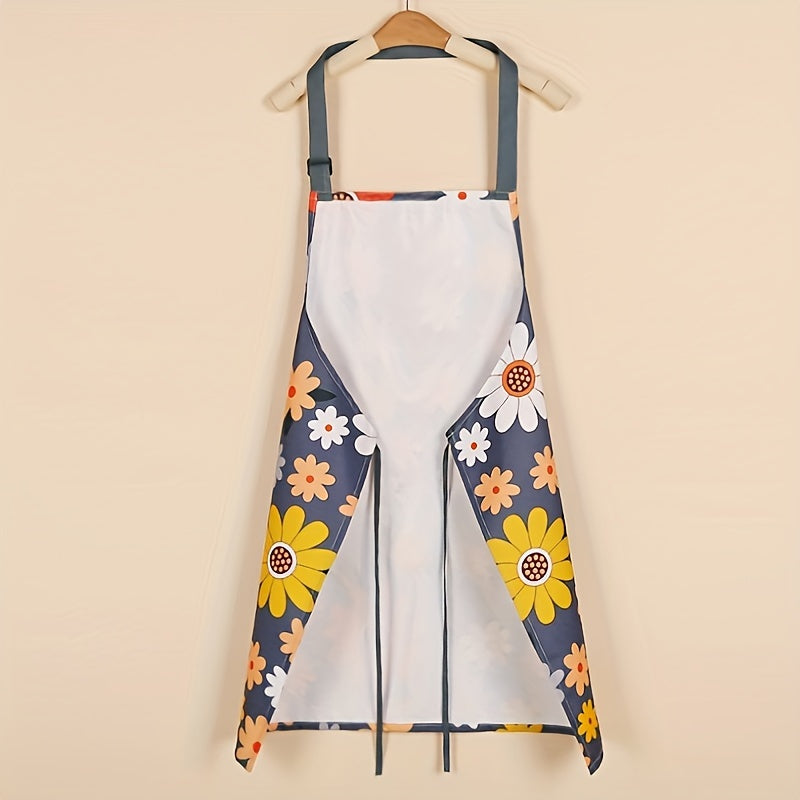 Home Gardening, Adjustable Floral Print Apron with Large Pocket – Easy-Clean Polyester, Ideal for Cooking & Gardening, Stylish Pink and Gray Flower Designs