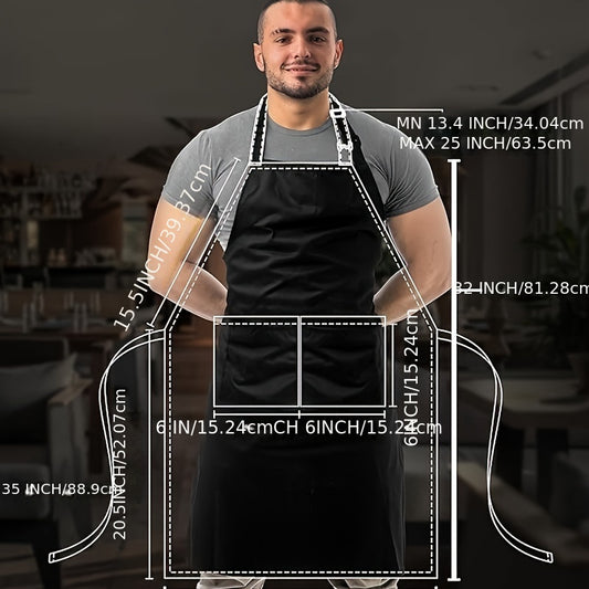 2pcs Black Adjustable Aprons for Men and Women, Durable Polyester Chef'S Kitchen Aprons with Pockets, Lightweight, Water-Resistant, Ideal for Cooking and Baking, Cooking Apron|Sleek Black Apron|Lightweight Apron