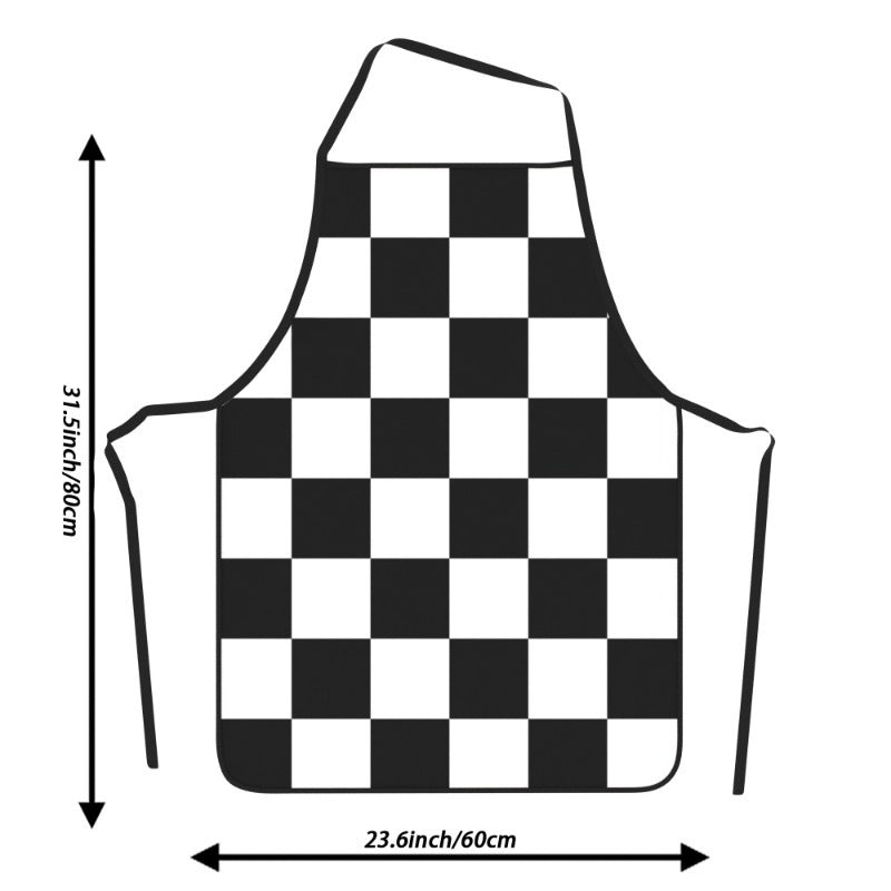 1pc Classic Black & White Checkered Apron - Durable Polyester, 23.6x31.5 Inches with Adjustable Neck & Waist Straps - Ideal for Cooking, Baking, Gardening | Stylish Kitchen Wear & Great Holiday Gift