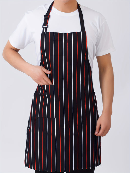 Fashionable Striped Halter Neck Apron for Men and Women, Casual Style, Non-Stretch Fabric, Tie-Back Detail, All-Season Wear, Adjustable Neck Strap, Durable Kitchen and Restaurant Apron, Adjustable Apron | Striped Apron | Quality Craftsmanship