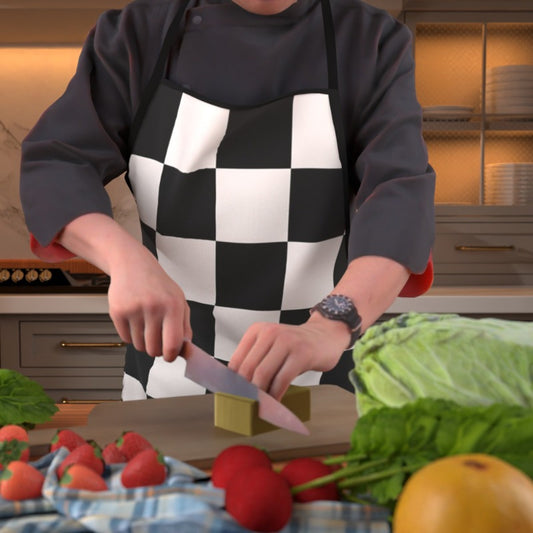 1pc Classic Black & White Checkered Apron - Durable Polyester, 23.6x31.5 Inches with Adjustable Neck & Waist Straps - Ideal for Cooking, Baking, Gardening | Stylish Kitchen Wear & Great Holiday Gift