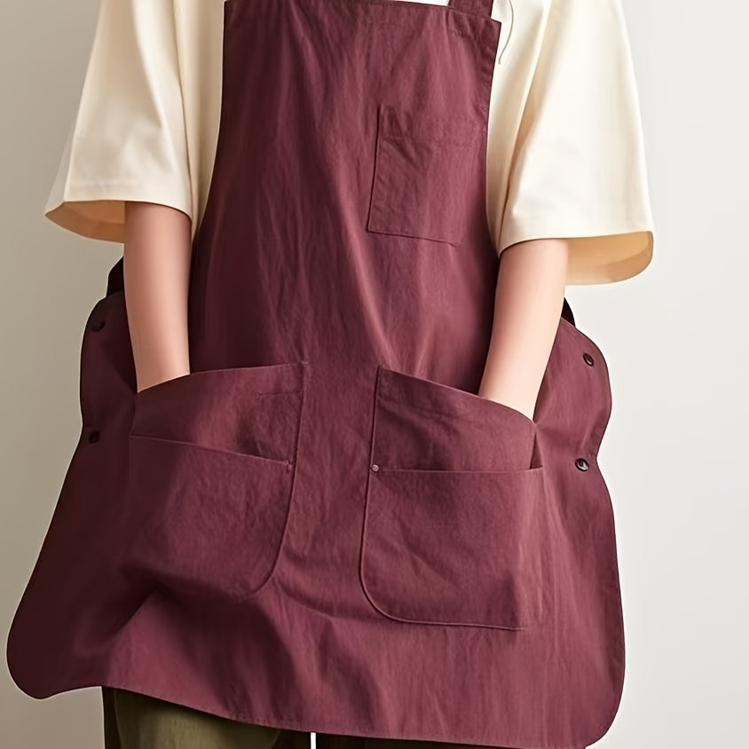 Dual-Sided Apron, Solid Color Polyester, Reversible Design for Painting, Coffee Shop, Barber, Office - Woven Fabric, 160g\u002Fm², Adjustable Straps, Unisex, Versatile Apron | Solid Color Apron | Durable Apro