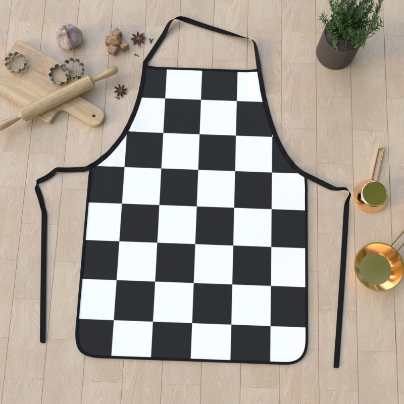 1pc Classic Black & White Checkered Apron - Durable Polyester, 23.6x31.5 Inches with Adjustable Neck & Waist Straps - Ideal for Cooking, Baking, Gardening | Stylish Kitchen Wear & Great Holiday Gift