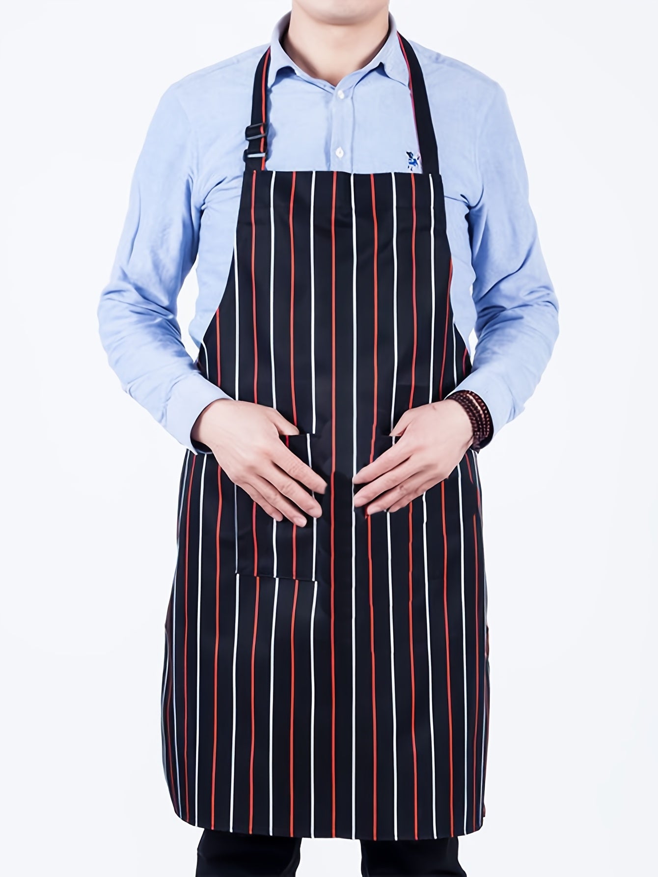 Fashionable Striped Halter Neck Apron for Men and Women, Casual Style, Non-Stretch Fabric, Tie-Back Detail, All-Season Wear, Adjustable Neck Strap, Durable Kitchen and Restaurant Apron, Adjustable Apron | Striped Apron | Quality Craftsmanship