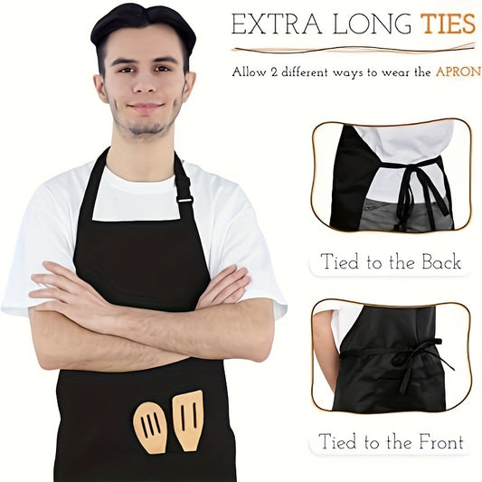 2pcs Black Adjustable Aprons for Men and Women, Durable Polyester Chef'S Kitchen Aprons with Pockets, Lightweight, Water-Resistant, Ideal for Cooking and Baking, Cooking Apron|Sleek Black Apron|Lightweight Apron